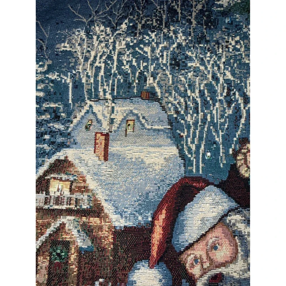 Vintage Christmas Santa Claus Woven Tapestry Wall Hanging with Rod 26x36